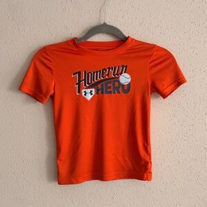 Under Armour Kids Orange Baseball Graphic Tee Shirt 25UAFHA14E Size 5